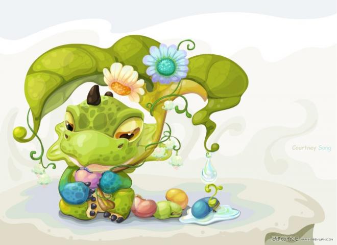Flash繪制小龍與花插畫場景